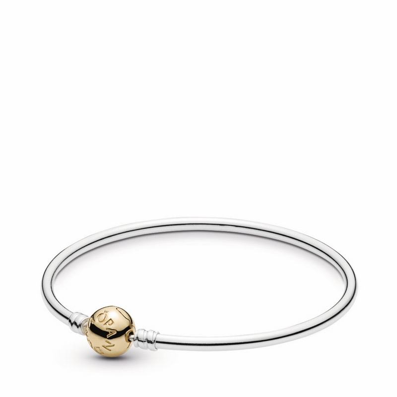 Pandora Silver Bangle Charm Bracelet With 14K Gold Clasp Sale NZ, Two Tone (962057-SRB)